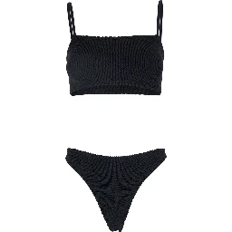 Gigi Black Bikini with Square Neckline and Thin Straps in Ribbed Fabric for Women