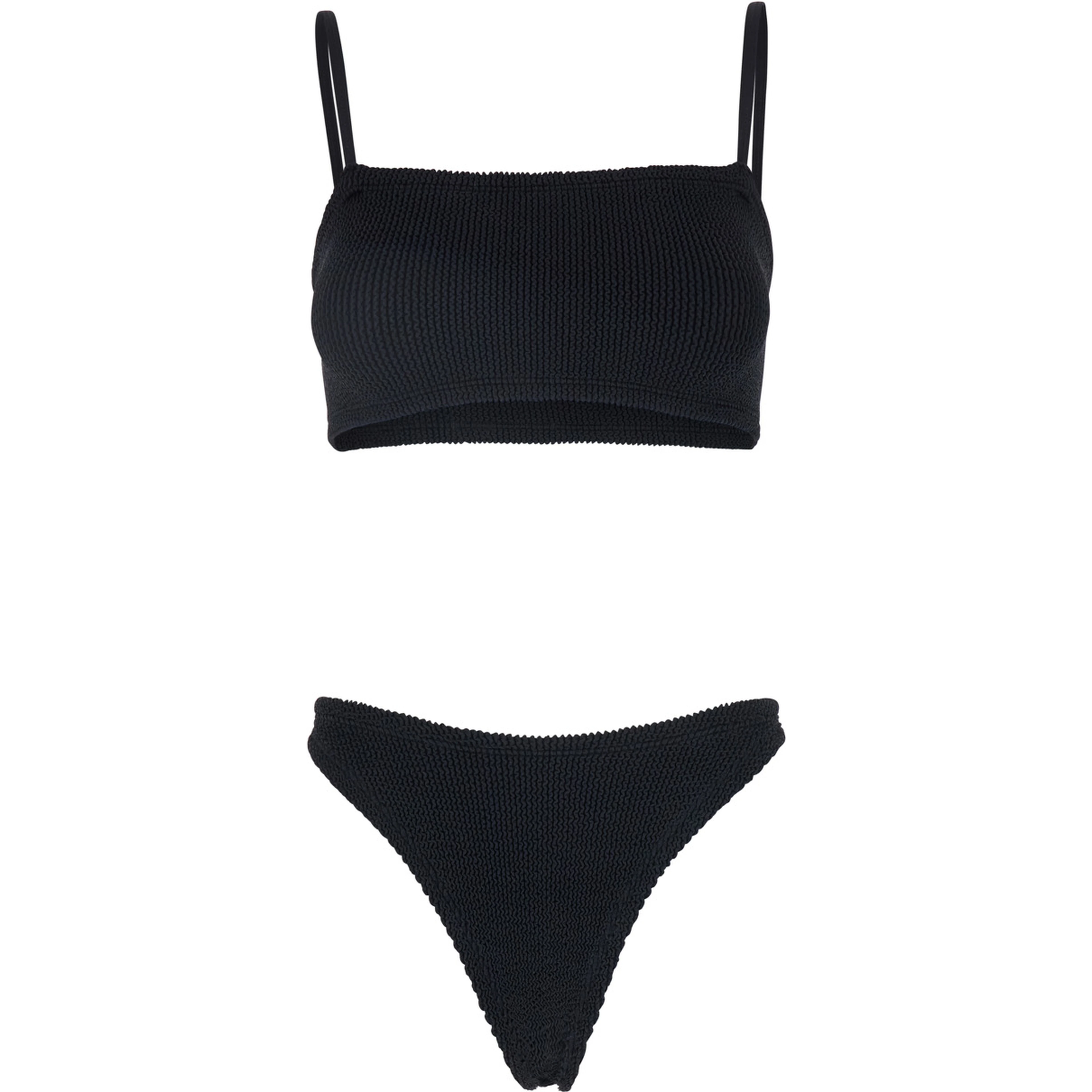 Gigi Black Bikini with Square Neckline and Thin Straps in Ribbed Fabric for Women