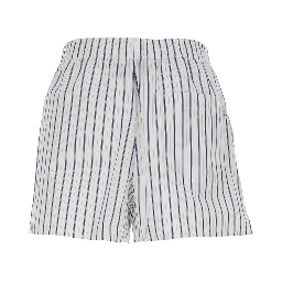 White Shorts with Elastic Waist and All-Over Striped Motif for Women