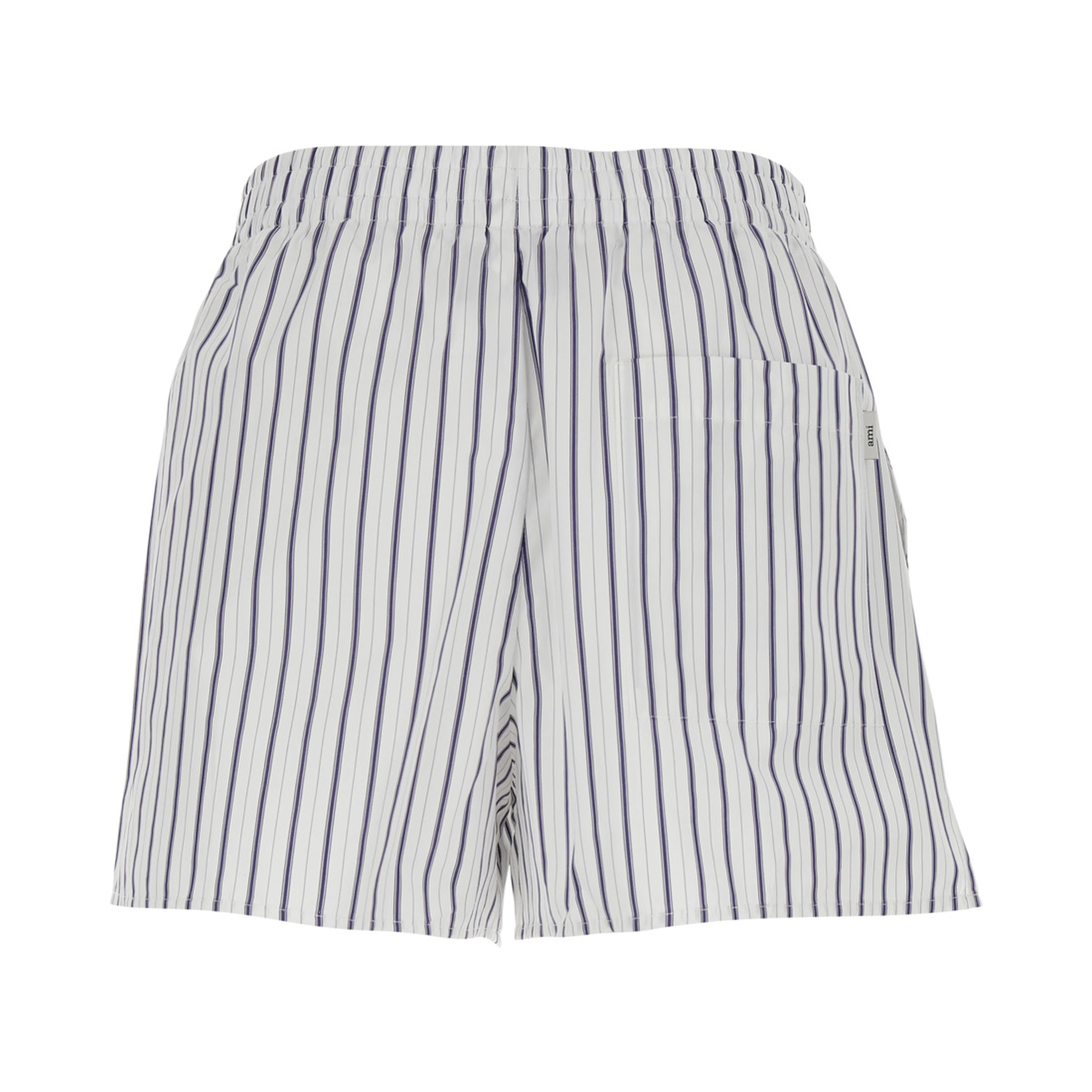 White Shorts with Elastic Waist and All-Over Striped Motif for Women