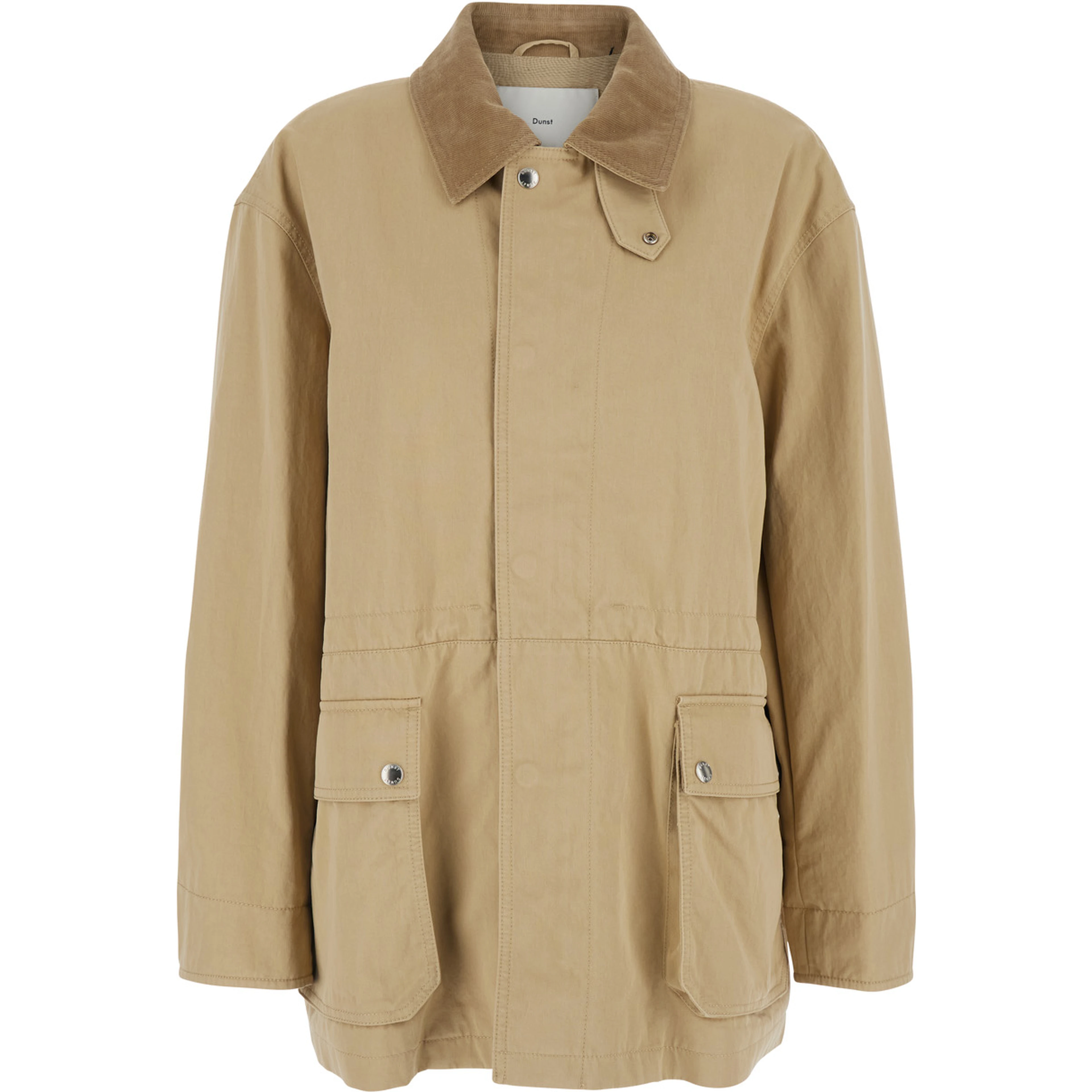 Beige jacket with ribbed classic collar in cotton woman