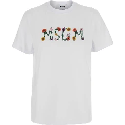 White T-Shirt with Round Neck and Logo on Front for Women