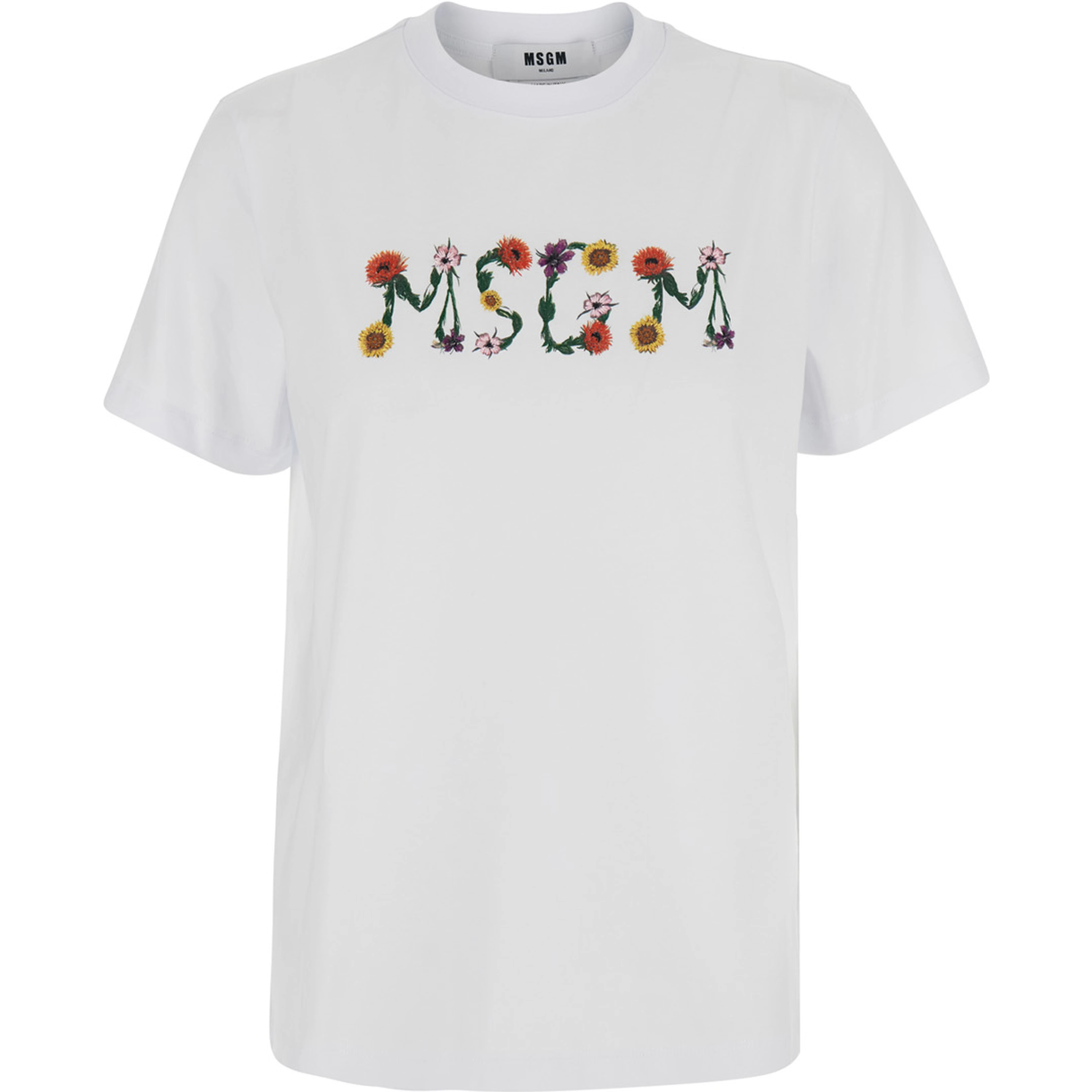 White T-Shirt with Round Neck and Logo on Front for Women