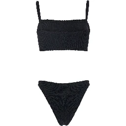 Gigi Black Bikini with Square Neckline and Thin Straps in Ribbed Fabric for Women