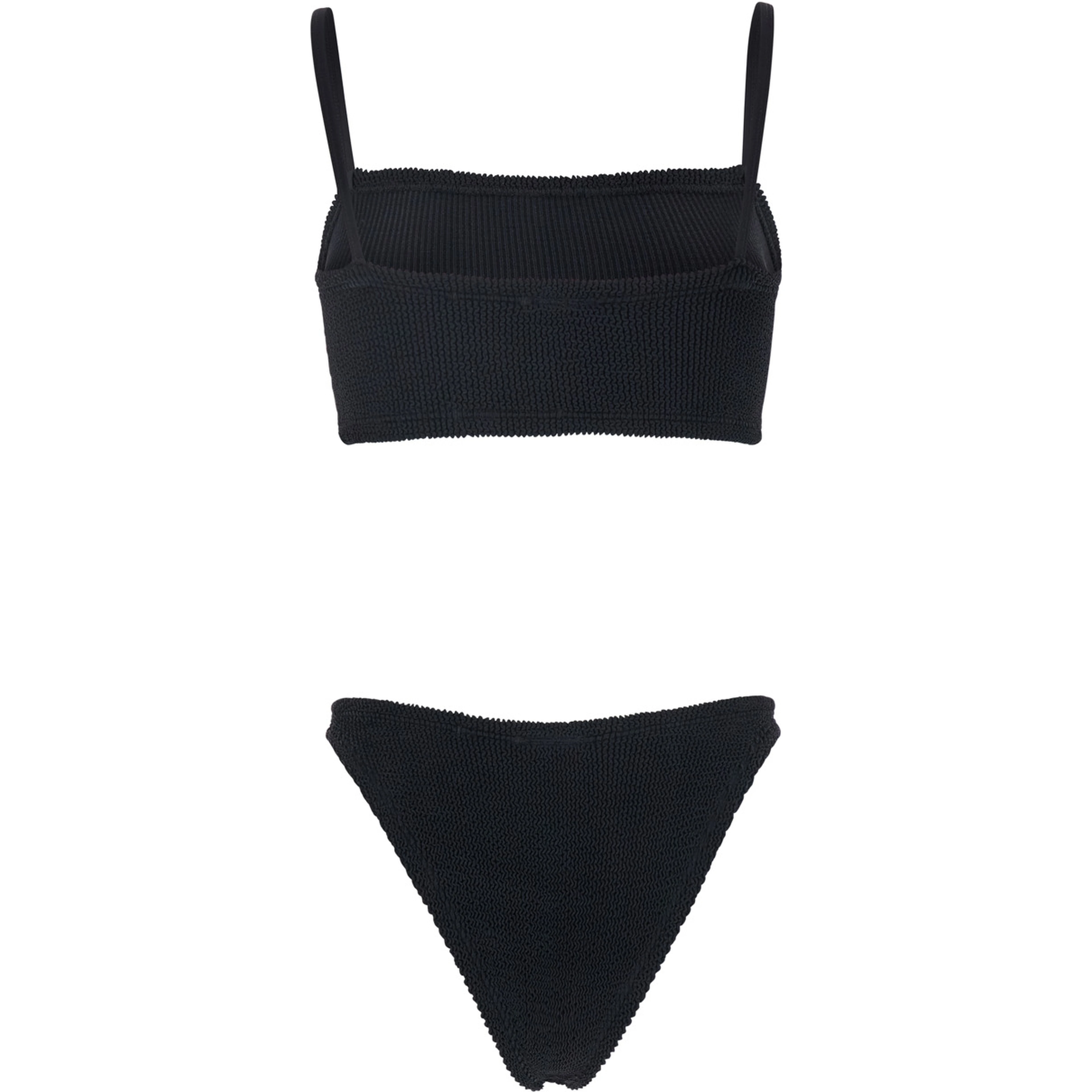Gigi Black Bikini with Square Neckline and Thin Straps in Ribbed Fabric for Women