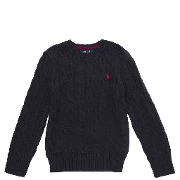 Blue Sweater with Cable Knit in cotton Boy