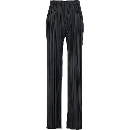 Black Razor Pleat Trousers with Front Pleats and High Waist in Tech Fabric for Women