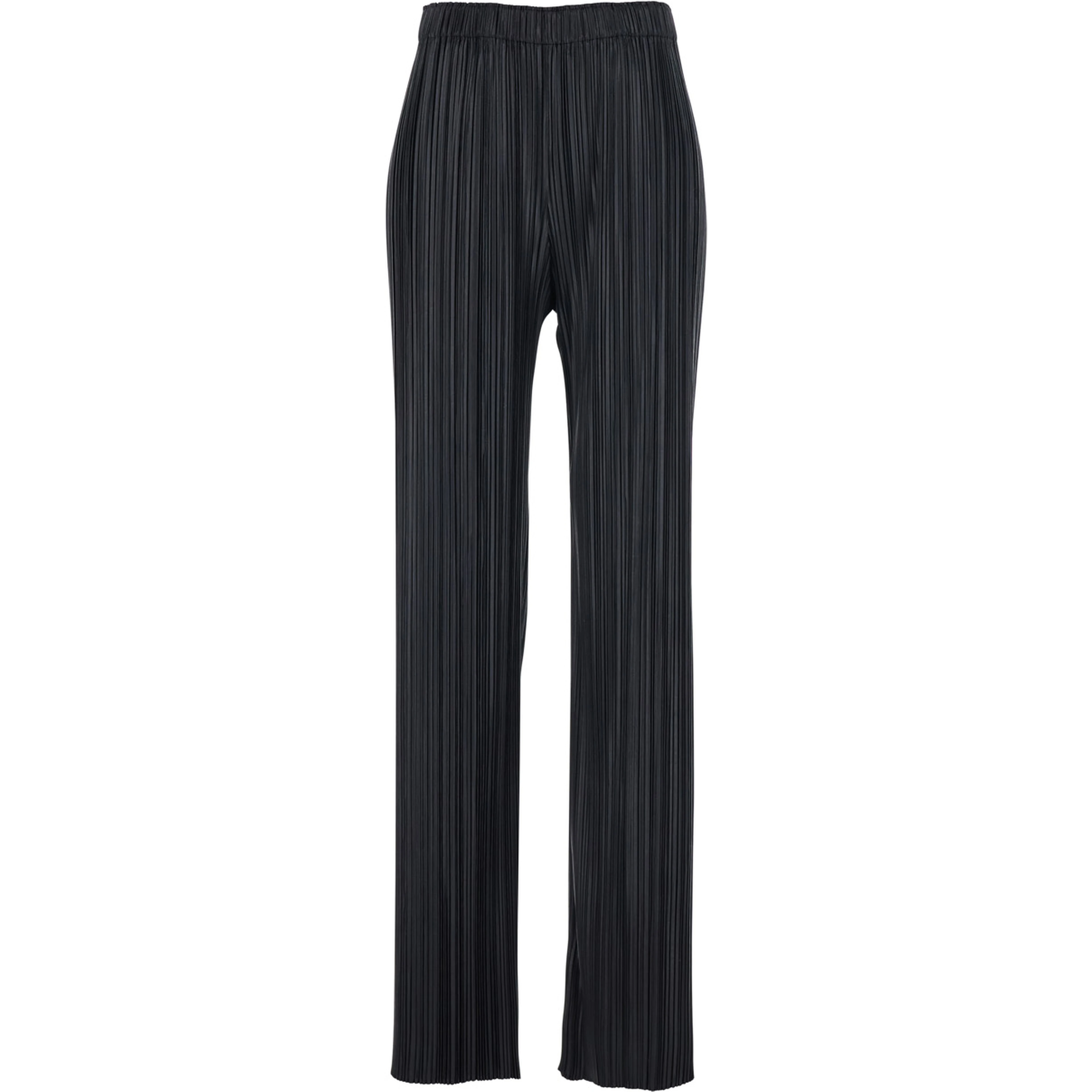 Black Razor Pleat Trousers with Front Pleats and High Waist in Tech Fabric for Women
