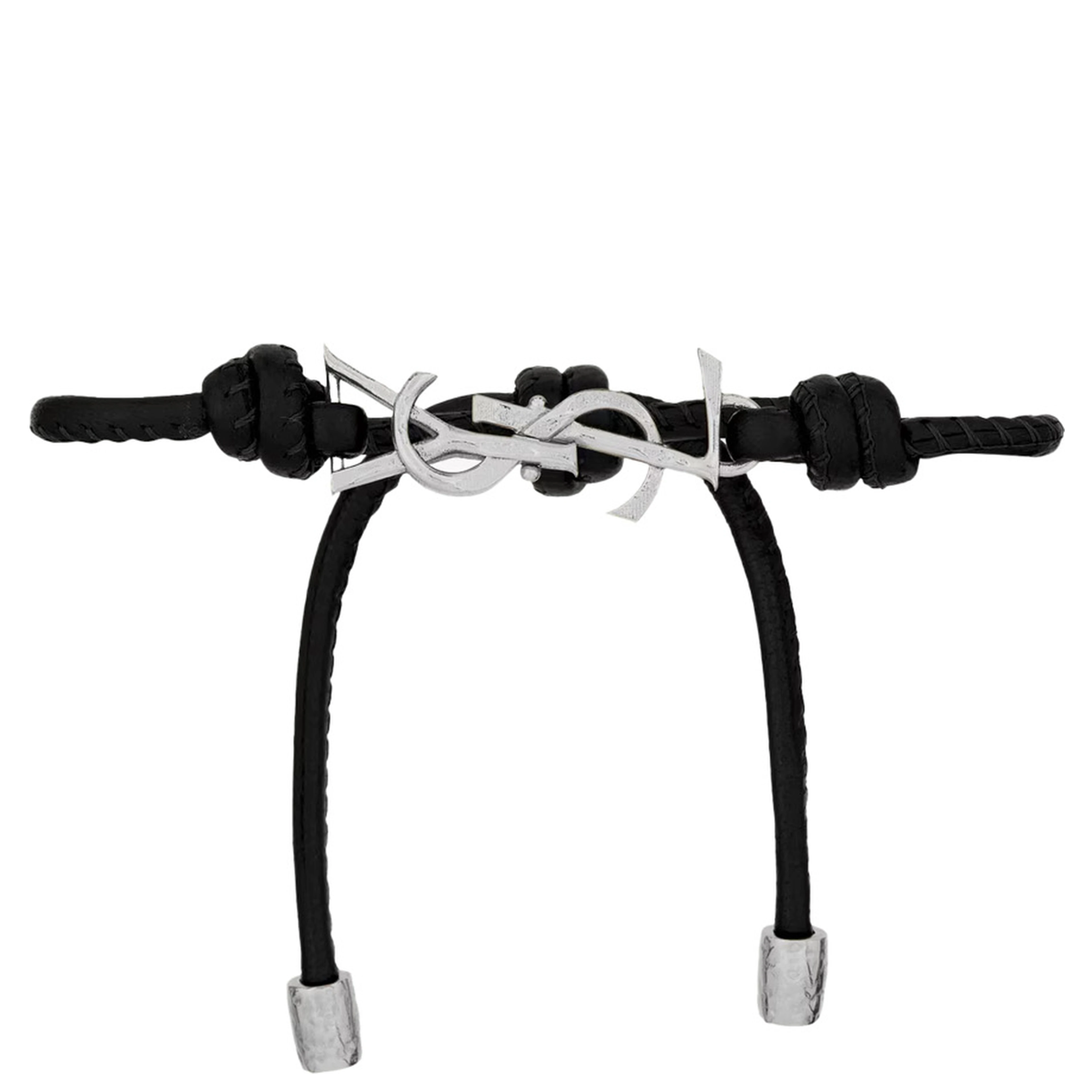 Black Bracelet with Cassandre logo plate in silver metal and adjustable closure In leather for men
