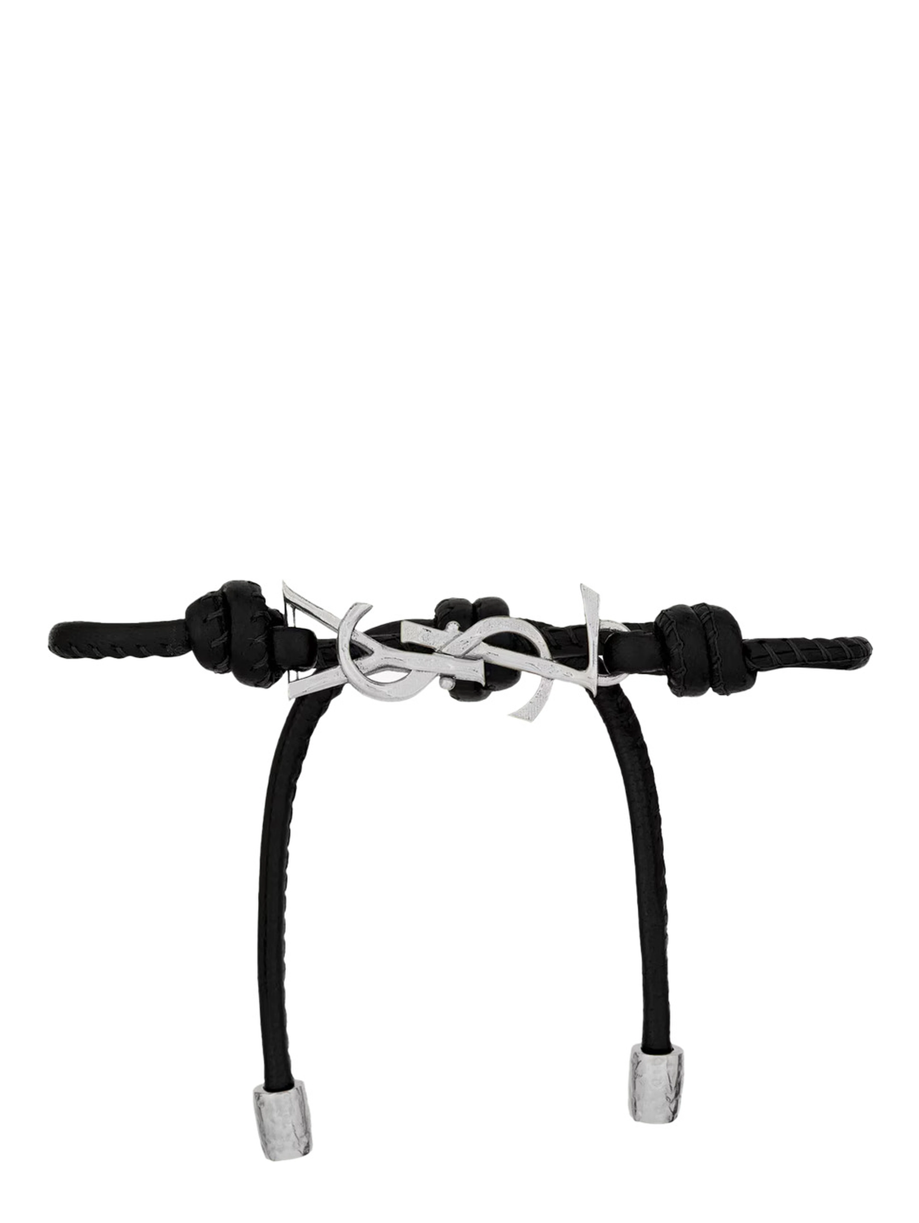 Black Bracelet with Cassandre logo plate in silver metal and adjustable closure In leather for men