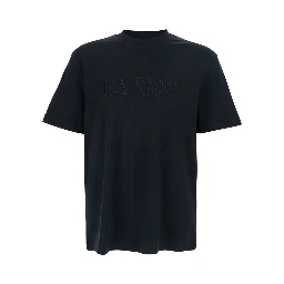 Black T-Shirt with Embroidered Lettering Logo on the Front for Men