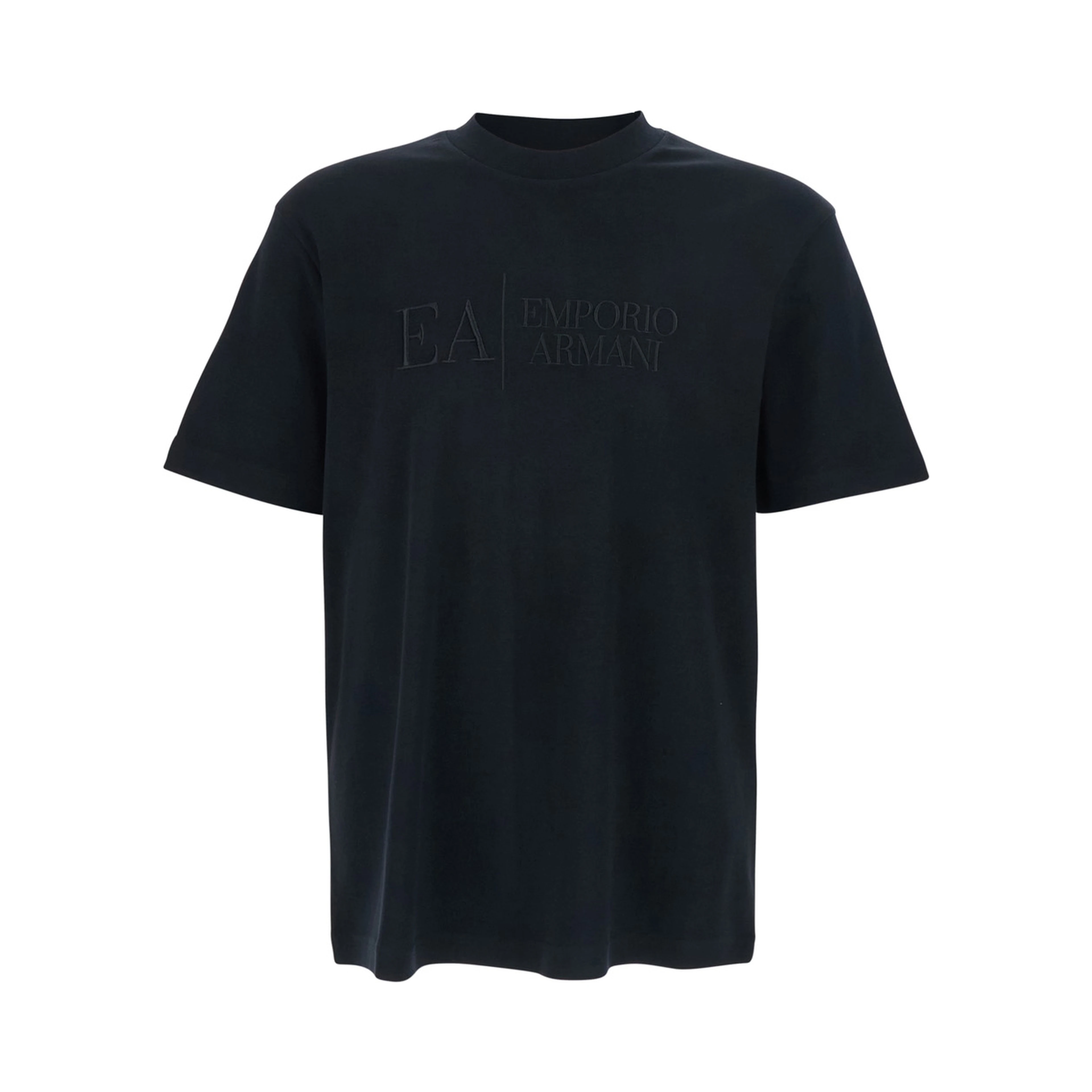 Black T-Shirt with Embroidered Lettering Logo on the Front for Men