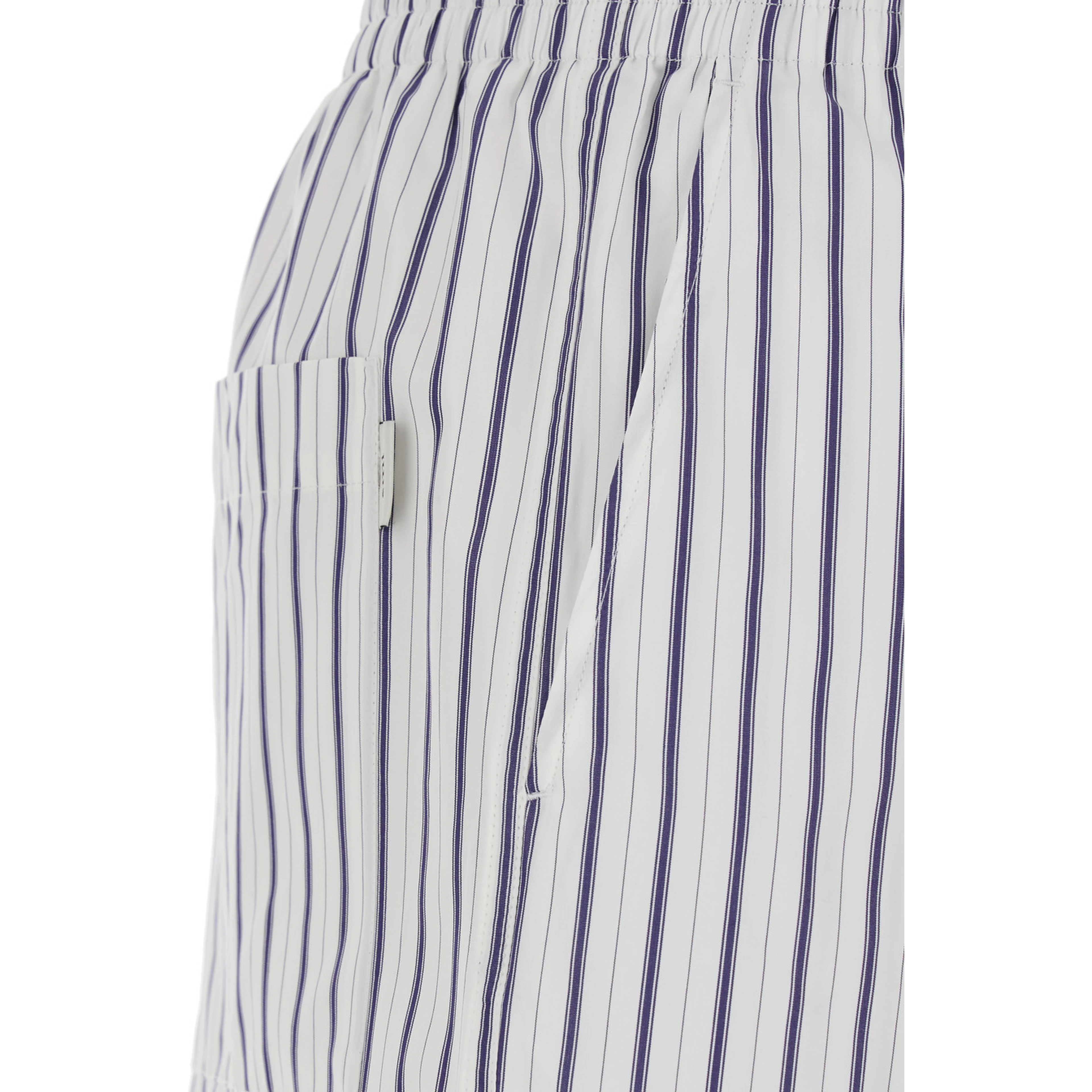 White Shorts with Elastic Waist and All-Over Striped Motif for Women