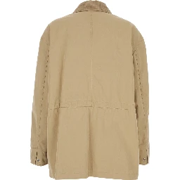 Beige jacket with ribbed classic collar in cotton woman
