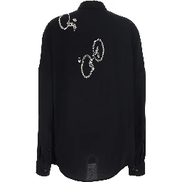 CASIA EMB Black Blouse with Embroidered Details in Viscose for Women