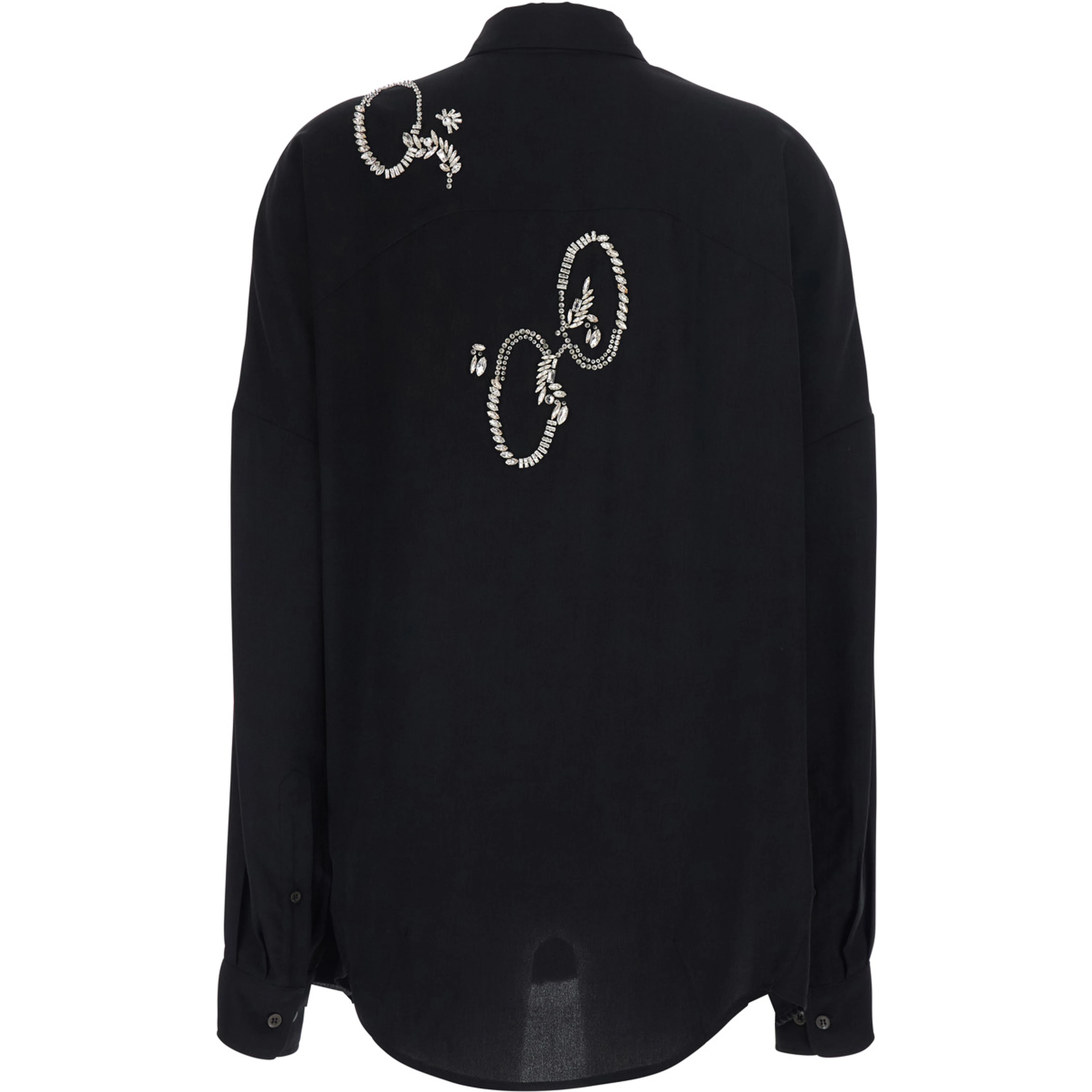 CASIA EMB Black Blouse with Embroidered Details in Viscose for Women