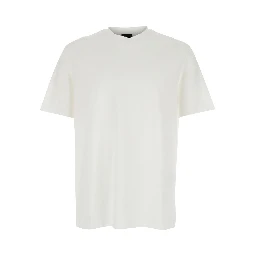 White T-Shirt with Logo Embroidery on the Front for Men
