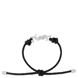 Black Bracelet with Cassandre logo plate in silver metal and adjustable closure In leather for men