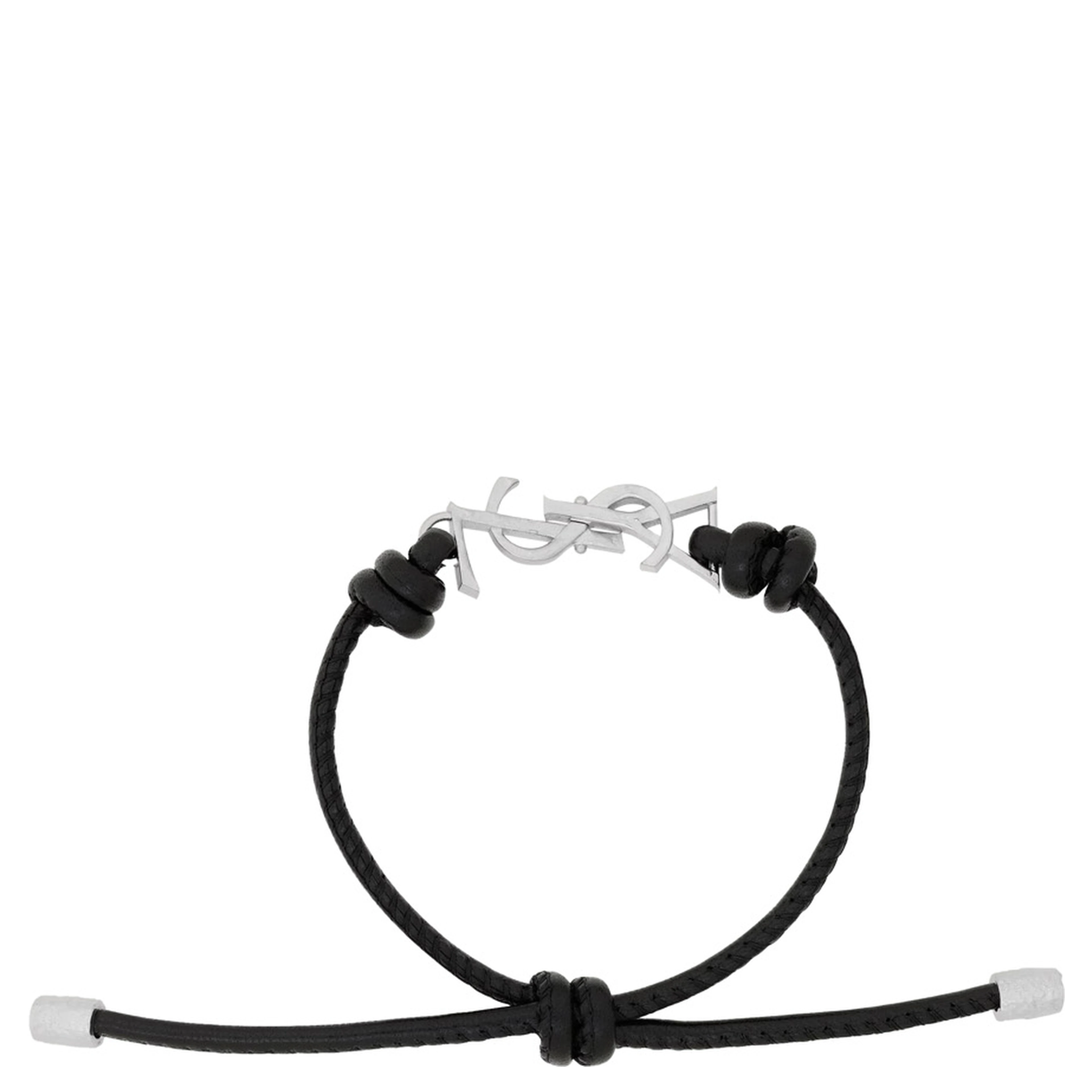 Black Bracelet with Cassandre logo plate in silver metal and adjustable closure In leather for men