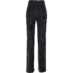 Black Razor Pleat Trousers with Front Pleats and High Waist in Tech Fabric for Women