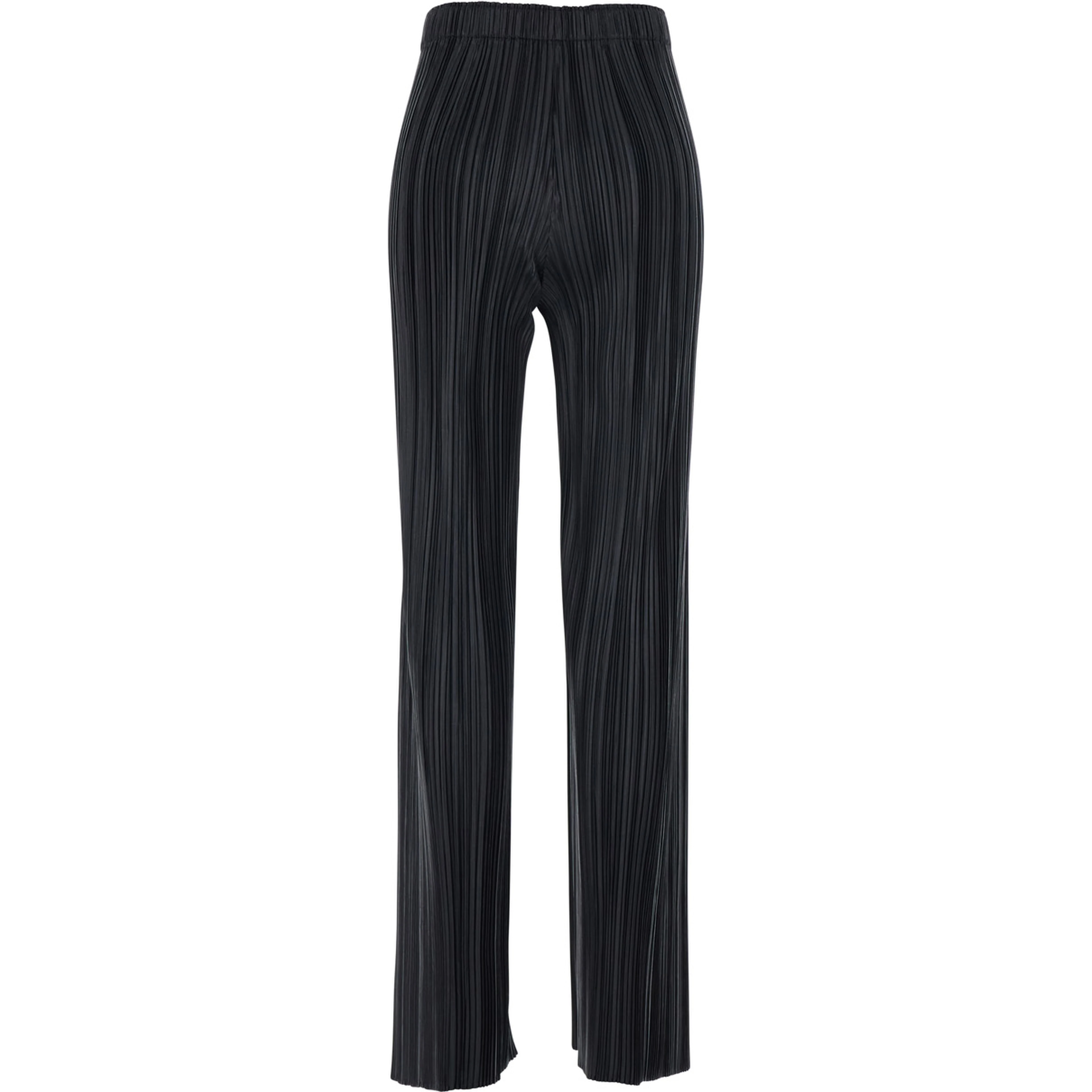 Black Razor Pleat Trousers with Front Pleats and High Waist in Tech Fabric for Women