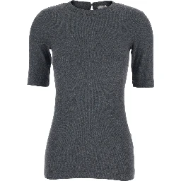Grey T-Shirt with Round Neck and Three-Quarter Sleeve in Cotton Woman