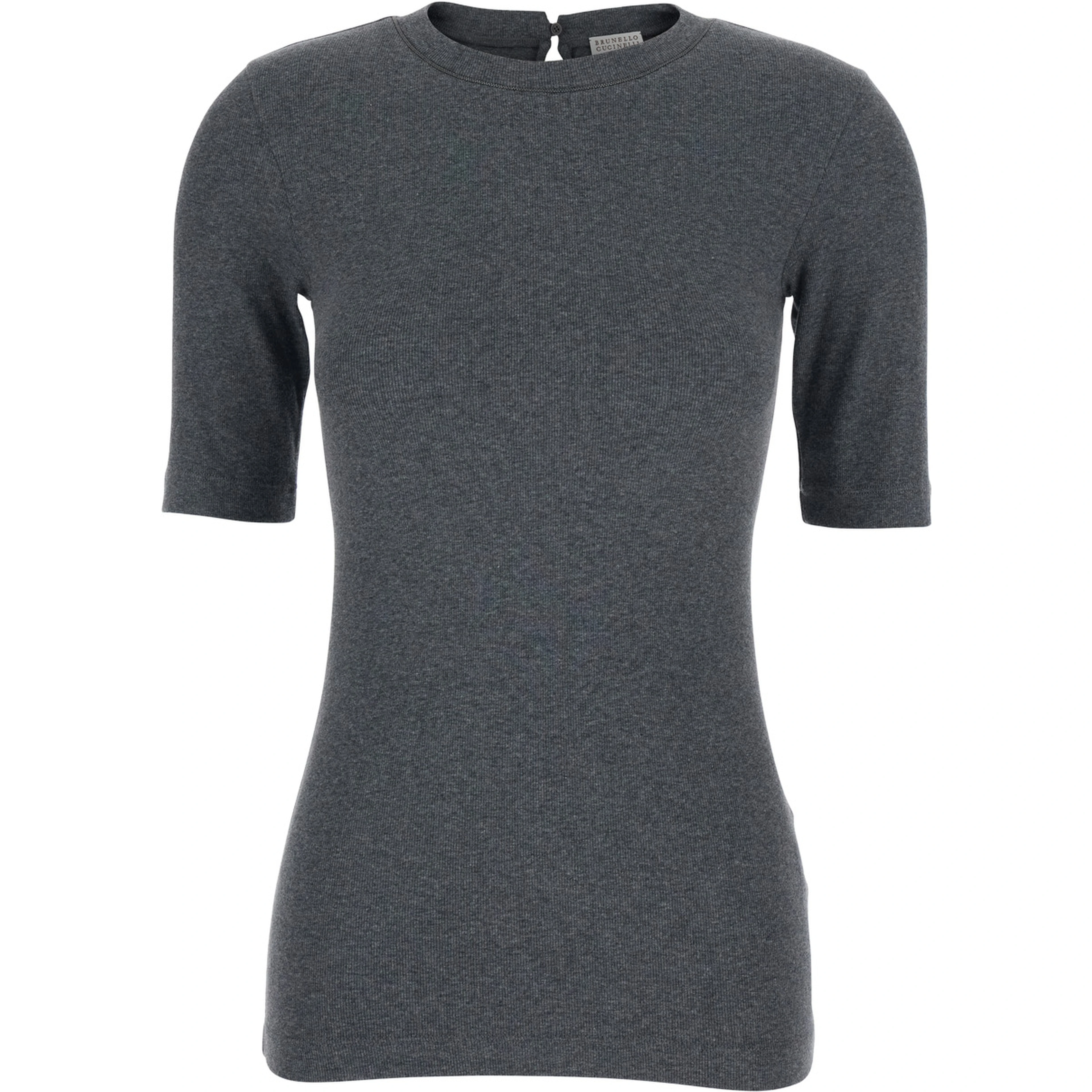 Grey T-Shirt with Round Neck and Three-Quarter Sleeve in Cotton Woman