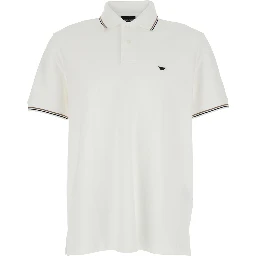 Two-Tone Classic Collar Polo with Logo Embroidery on Front in White Cotton for Men