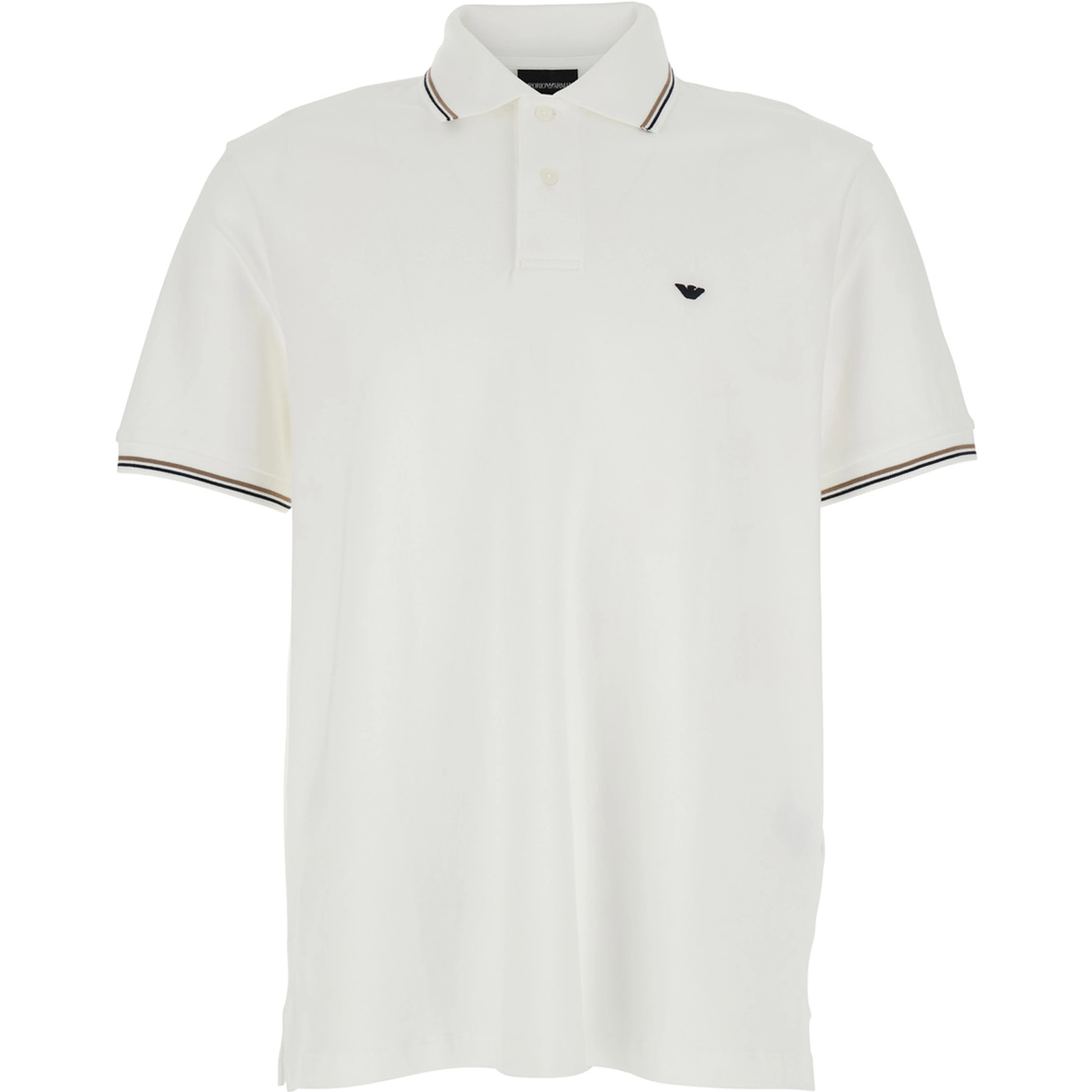 Two-Tone Classic Collar Polo with Logo Embroidery on Front in White Cotton for Men