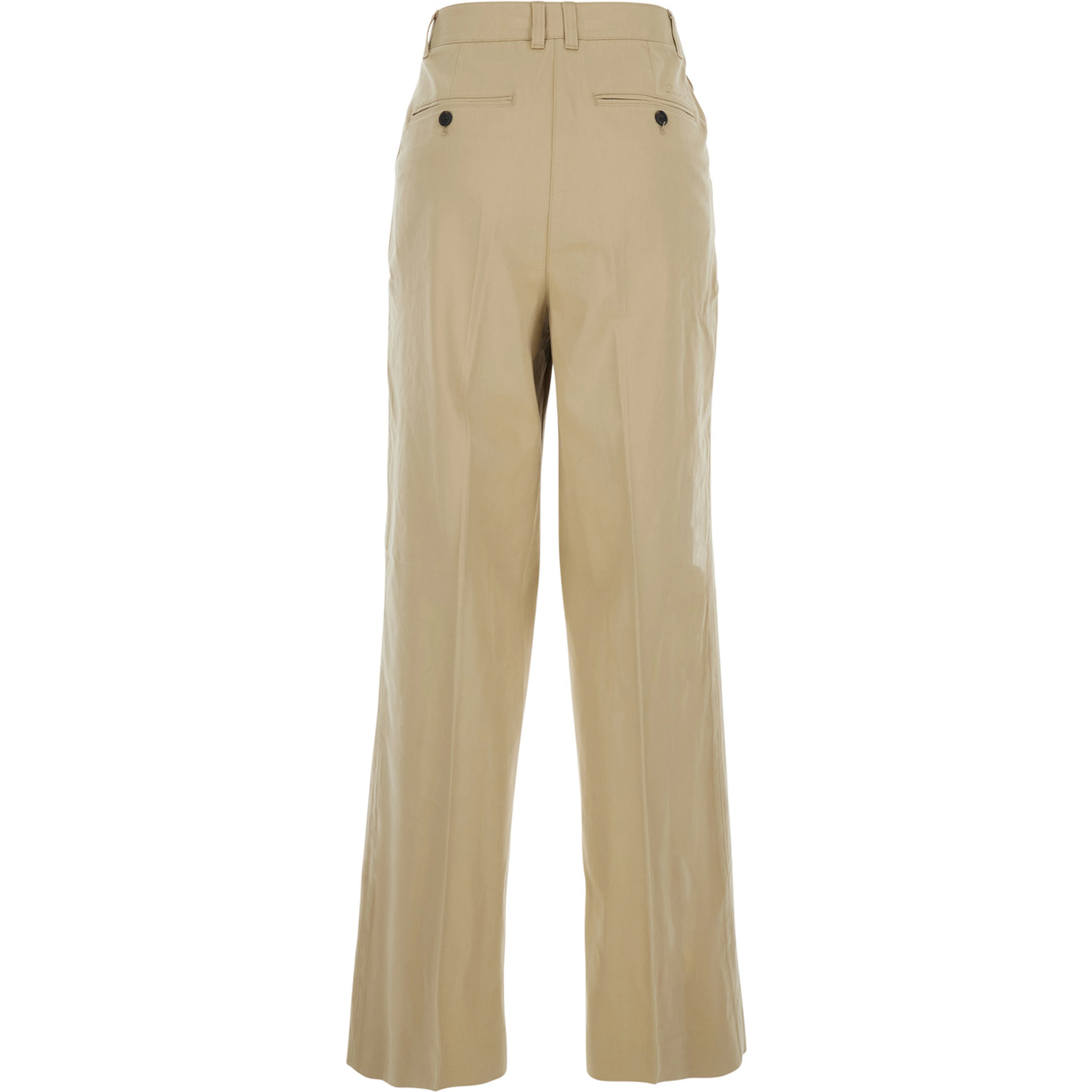 Beige Pants with front pleats and logo embroidery on the pocket in beige cotton blend for women