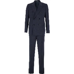Double-breasted Suit with Peak Revers in Blue Wool for Men