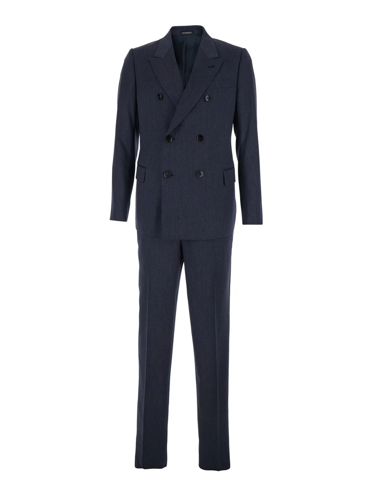 Double-breasted Suit with Peak Revers in Blue Wool for Men