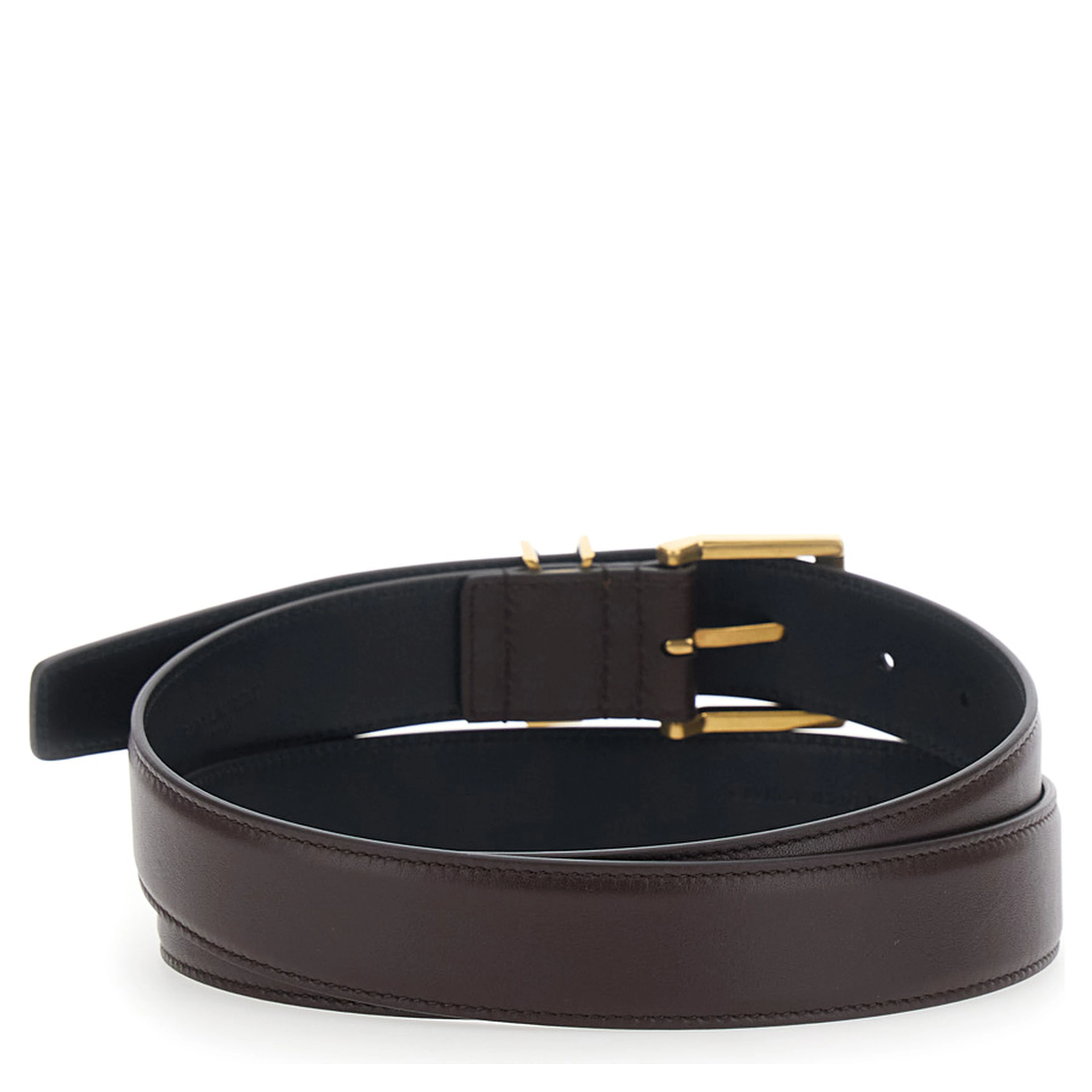 Belt with Cassandre Plate on the Front and Adjustable Buckle Closure in Brown Leather for Men