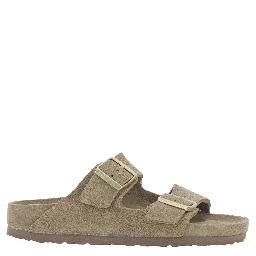 Arizona Beige Sandals with Strap Closure and Rounded Toe in Suede for Women