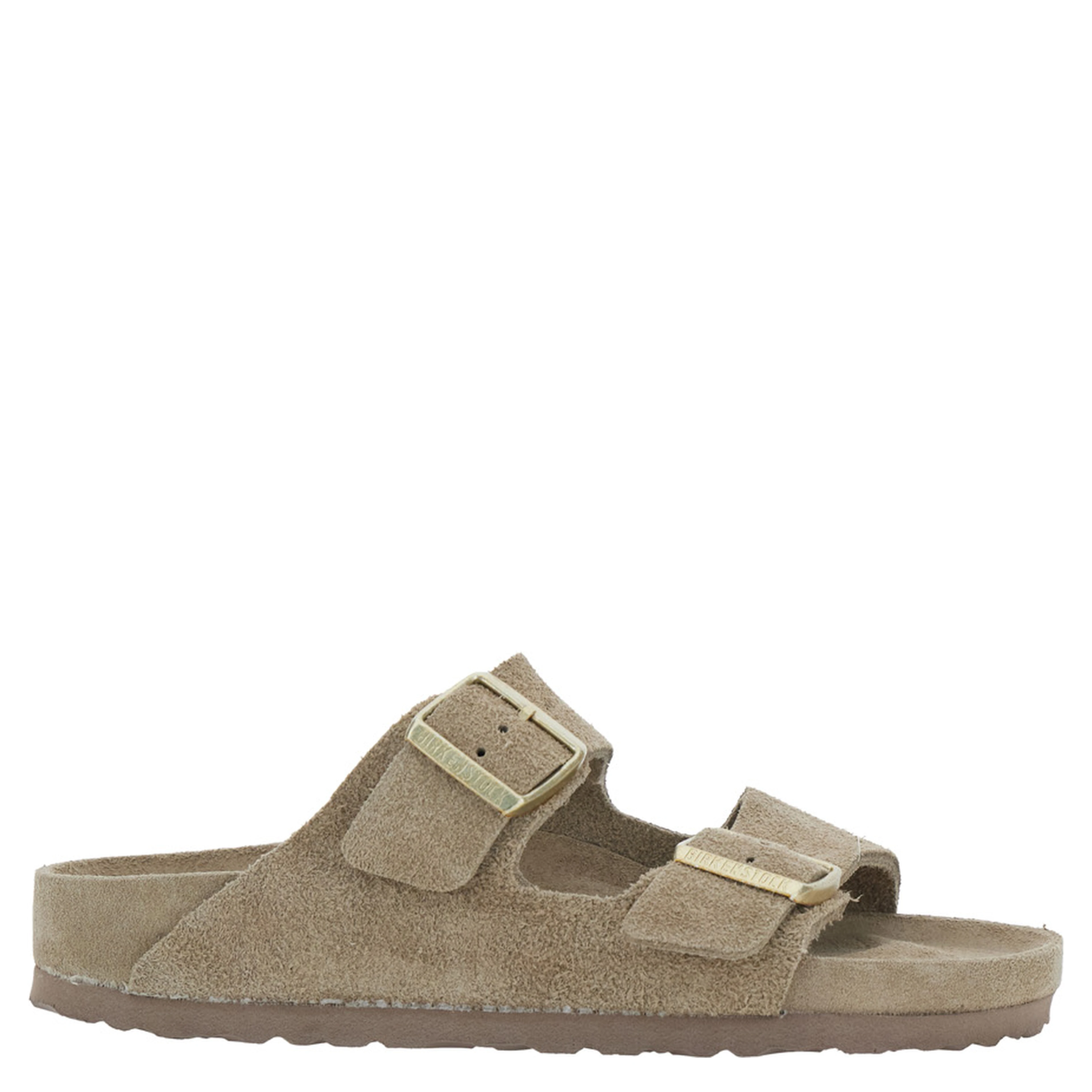 Arizona Beige Sandals with Strap Closure and Rounded Toe in Suede for Women