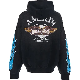 Black Hoodie with Front Logo and Maxi Logo on the Back for Men