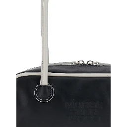 Soft Baguette Black Mini Shoulder Bag with Logo Lettering on the Front in Leather for Women