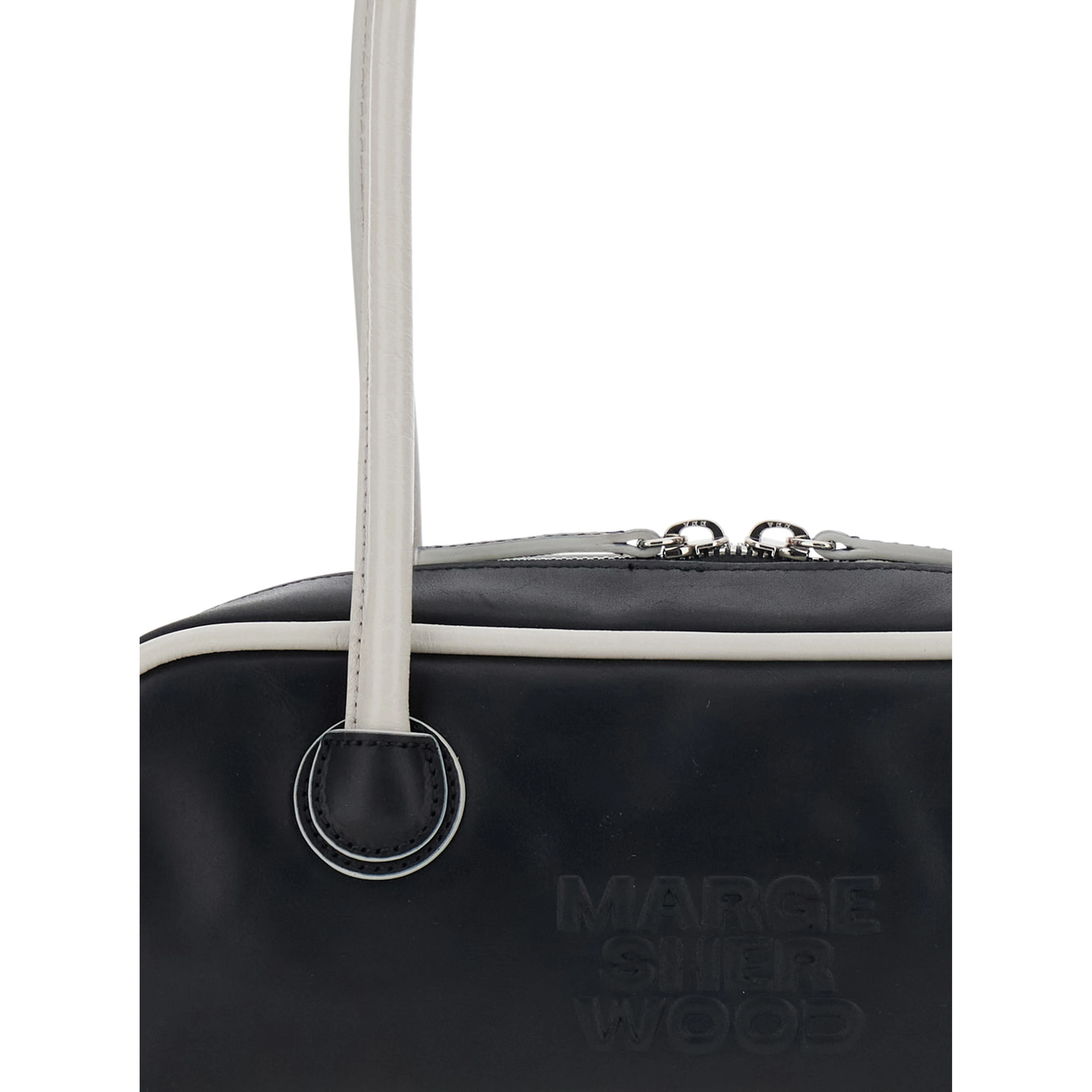 Soft Baguette Black Mini Shoulder Bag with Logo Lettering on the Front in Leather for Women