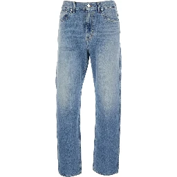 Light Blue Denim Jeans with Logo Patch on the Back and Belt Loops for Men