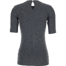 Grey T-Shirt with Round Neck and Three-Quarter Sleeve in Cotton Woman