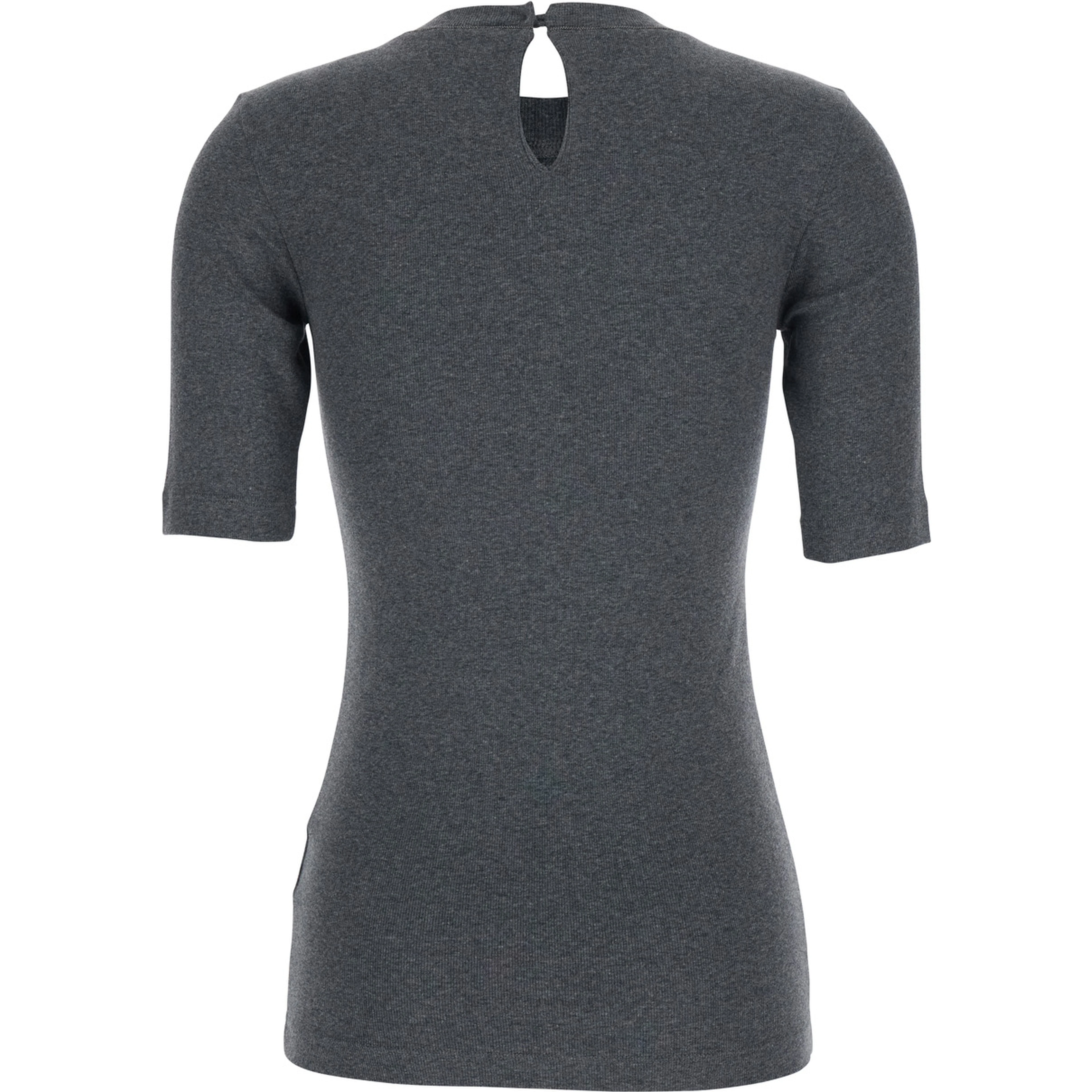 Grey T-Shirt with Round Neck and Three-Quarter Sleeve in Cotton Woman