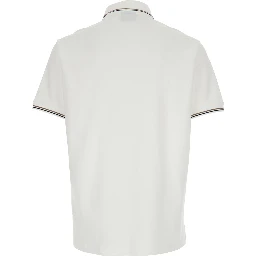Two-Tone Classic Collar Polo with Logo Embroidery on Front in White Cotton for Men