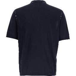 Blue Round Neck Sweater with Logo Lettering on the Front in Wool for Men