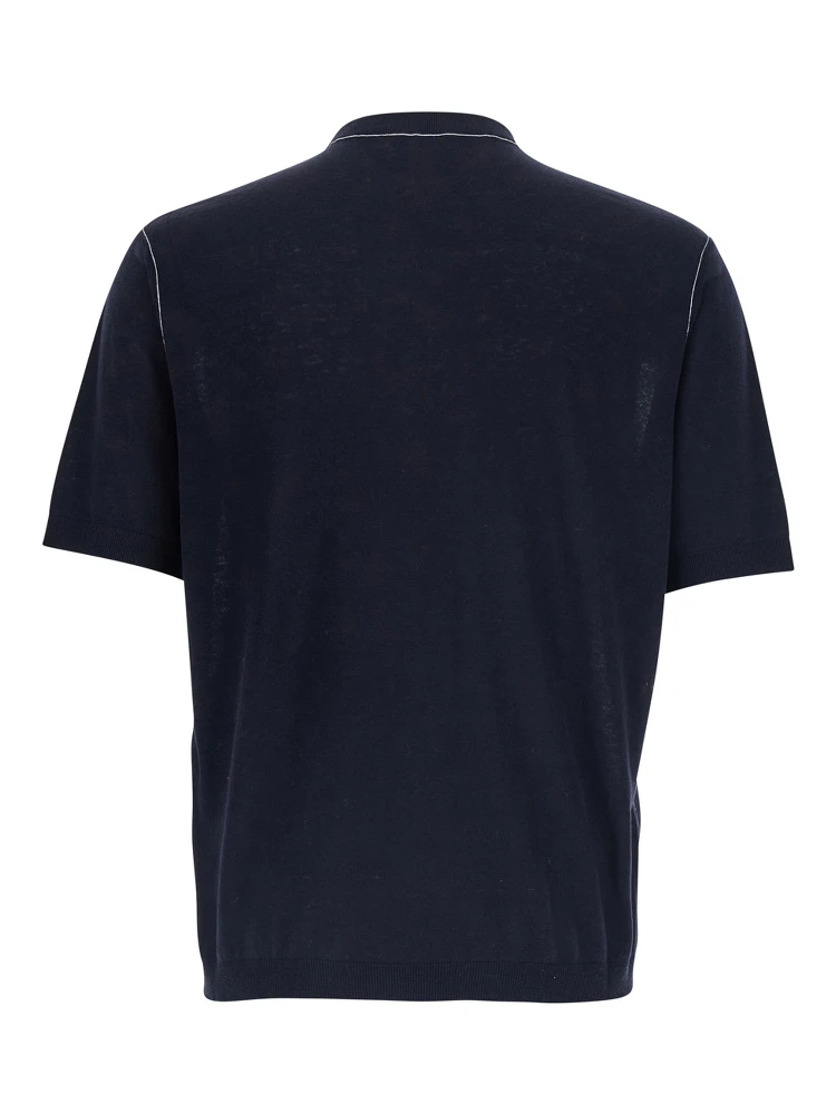 Blue Round Neck Sweater with Logo Lettering on the Front in Wool for Men alternative
