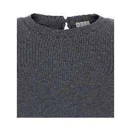 Grey T-Shirt with Round Neck and Three-Quarter Sleeve in Cotton Woman