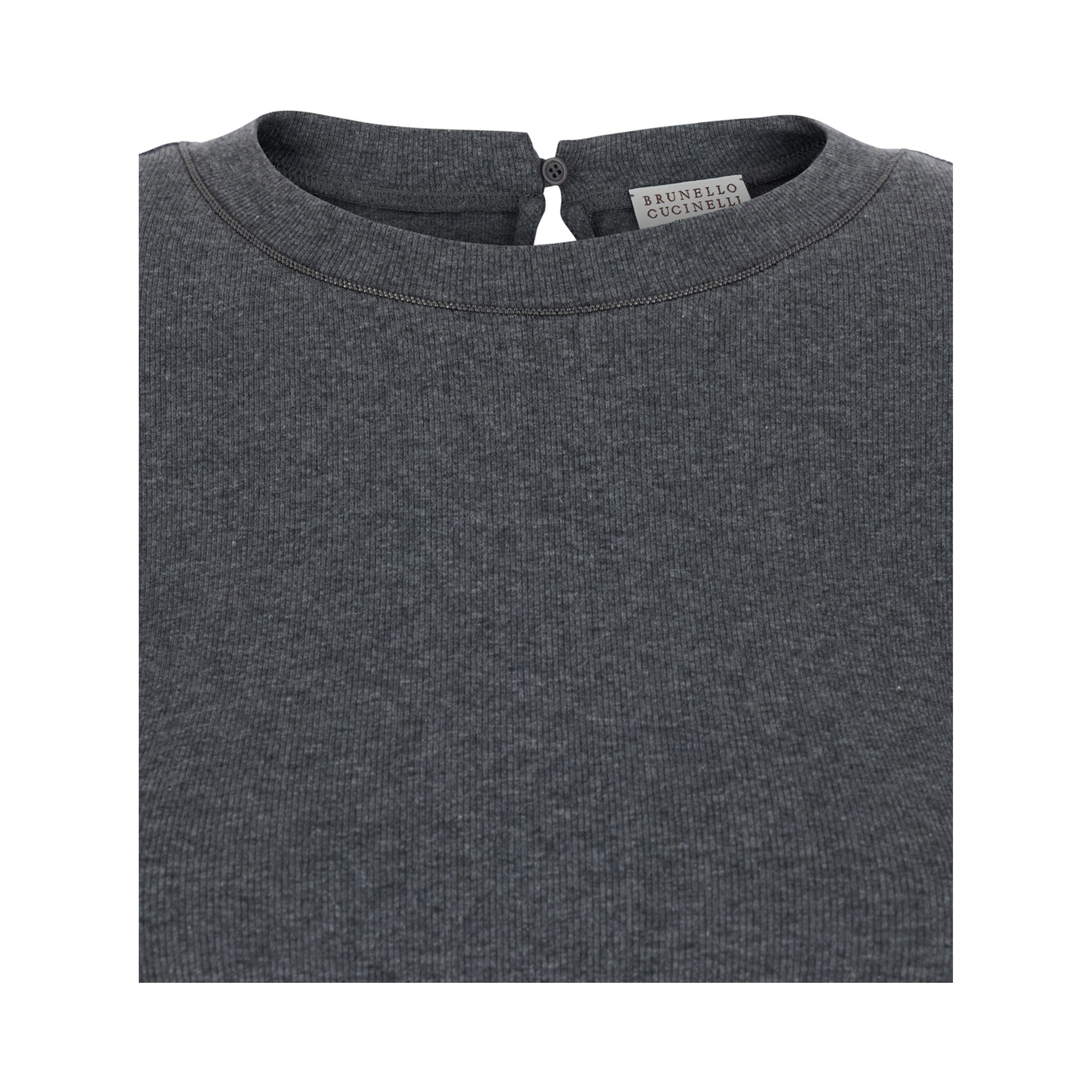 Grey T-Shirt with Round Neck and Three-Quarter Sleeve in Cotton Woman
