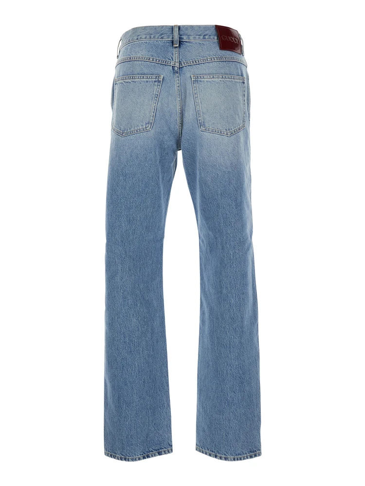 Light Blue Denim Jeans with Logo Patch on the Back and Belt Loops for Men alternative