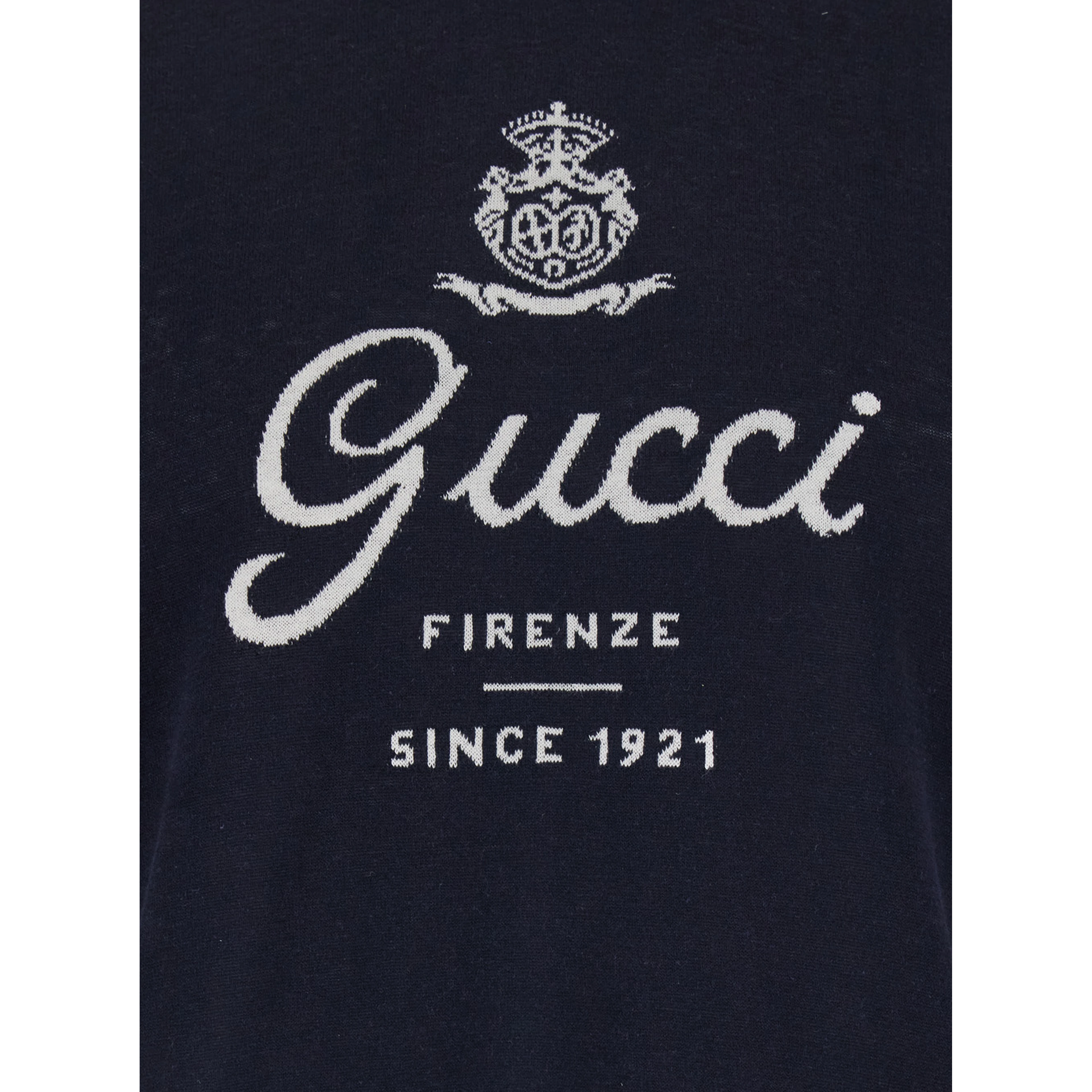 Blue Round Neck Sweater with Logo Lettering on the Front in Wool for Men