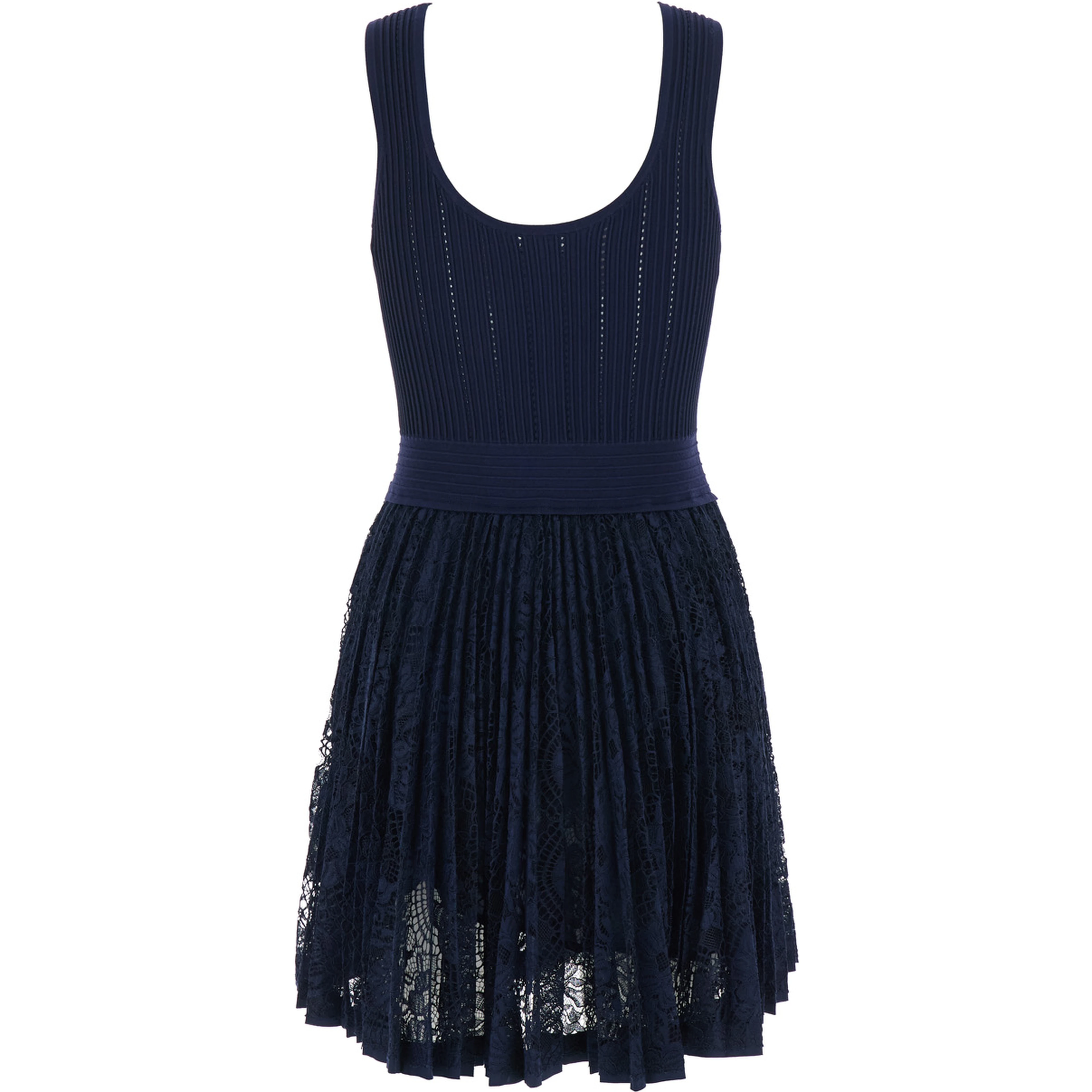 Blue Dress with Elasticized Waist and Skirt with Lace Design in Tech Fabric Woman