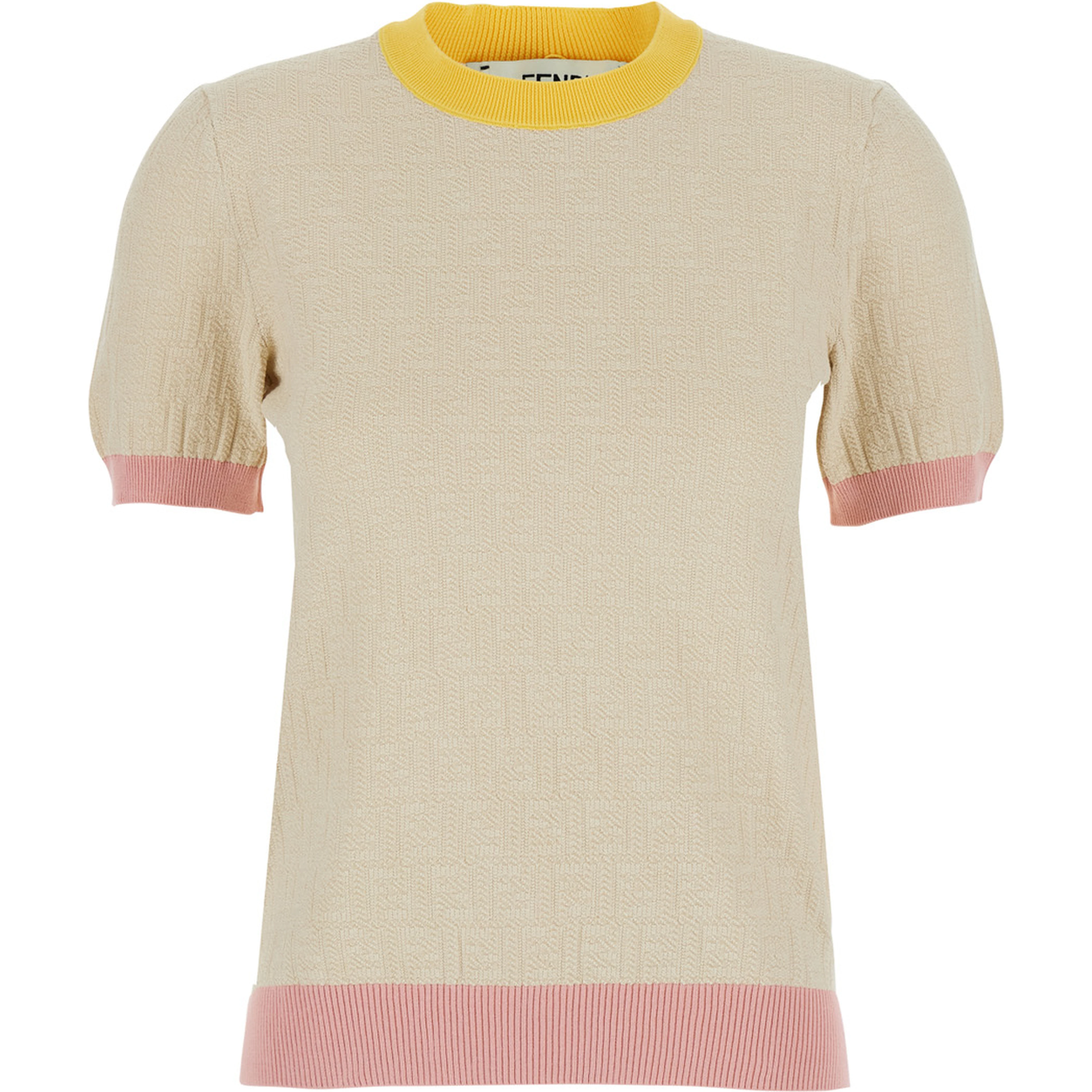 White T-Shirt COLOR BLOCK FF SHORT SLEEVES TEE with Fendi Logo in Cotton Women